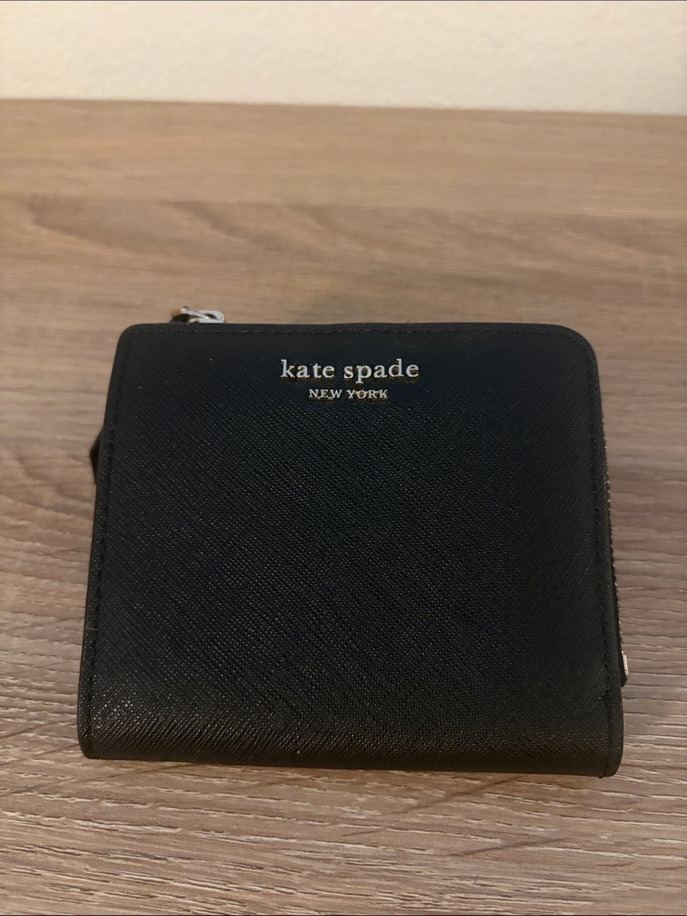 kate spade Black Saffiano Leather Zip Around Wallet- Used. AS IS.
